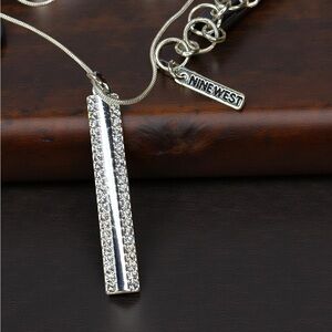 Nine West Silver Crystal Bar Pendant Necklace
